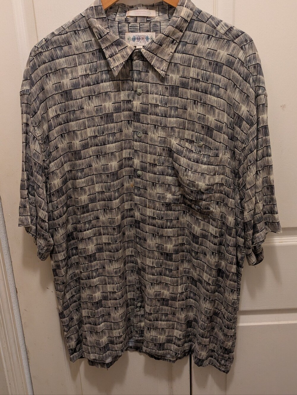Vintage Campia Men's Short-Sleeve Button-Up Shirt in Gray Pattern